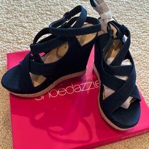 ShoeDazzle blue wedges